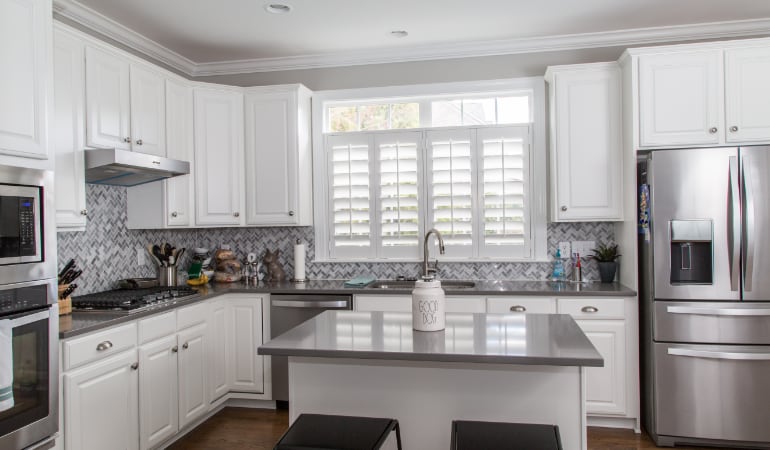 Polywood shutters in a Las Vegas gourmet kitchen.